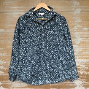 Ann Mashburn Popover Collared Blouse Geometric Preppy Classic Womens L